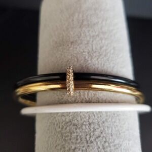 Kate Spade In a Flash 3pc Bangle Bracelet Set Black Gold White Pavé Accents